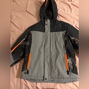 Kids Gray and Black winter coat with Orange Accents